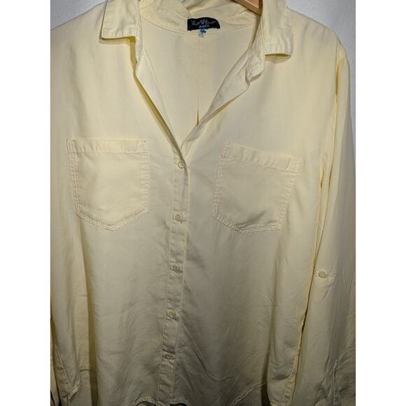 Velvet Heart Los Angeles womens Sirena Button Up Top Sz L Butter Yellow Hi Low - Picture 2 of 6